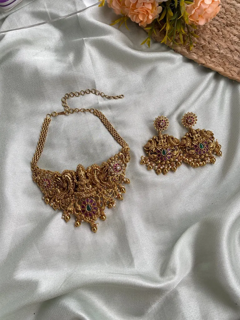 Temple Lakshmi Antique Necklace with earrings